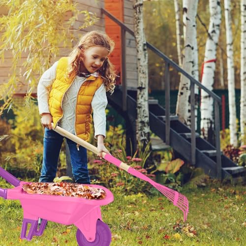 Childrens Gardening Tools Outdoor Toys Set Backyard Play with Wheelbarrow Educational STEM Learning Pretend Toys Outdoor Indoor for ChIid Boys Girls (Rose Red)