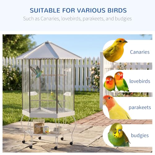 44" Hexagon Covered Canopy Portable Aviary Flight Bird Cage With Storage