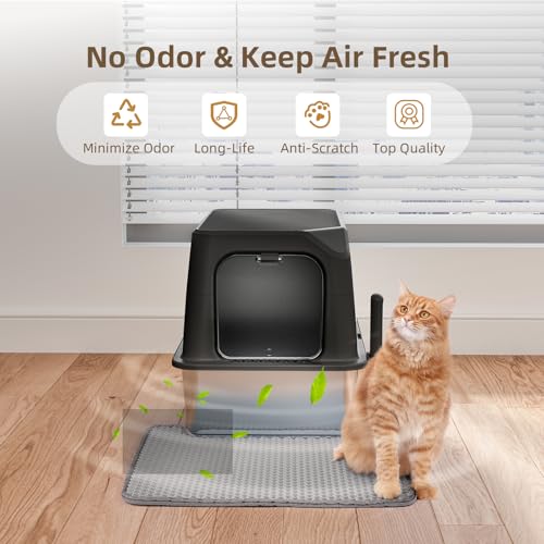 Stainless Steel Cat Litter Box with Lid (Black)