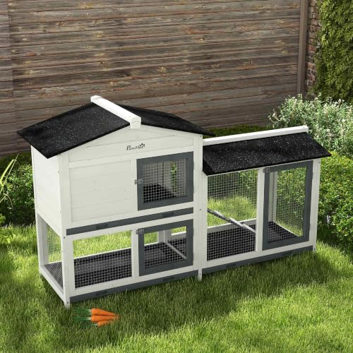 62" Rabbit Hutch with Run Area for Rabbits (White)