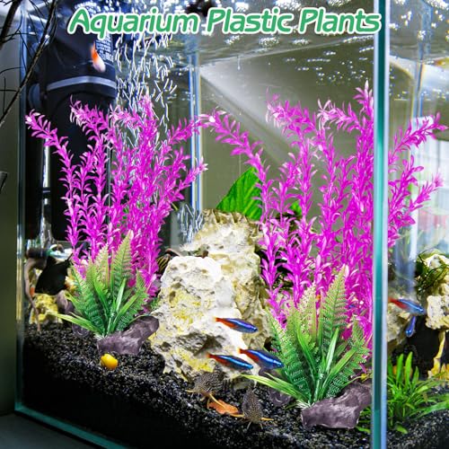 Aquarium Plastic Plants Aquarium Decor Artificial Fish Tank Plants Lifelike Tall Fish Tank Decorations Aquarium Plant Suitable for Saltwater and Freshwater 15.7in 2pcs (E*2 Pcs / 15.7 in)