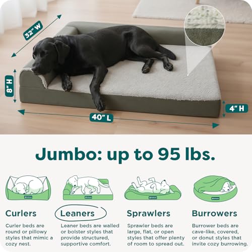 Cooling Gel Dog Bed for Large Dogs (Jumbo / (Two-Tone Faux Fur & Suede) Dark Sage)