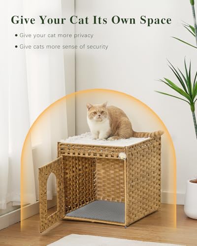 Cat Litter Box Enclosure Furniture (Natural / Standard With 1 Cat Bed)