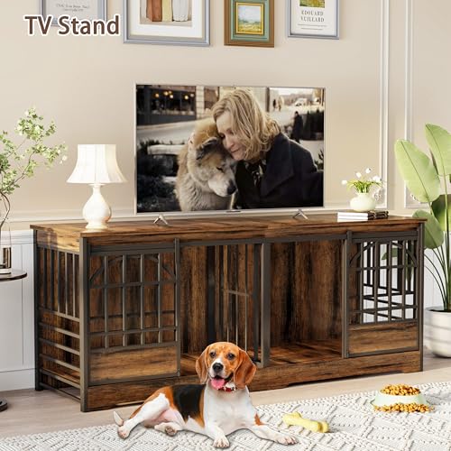 78" Double Dog Crate with Divider (Cognac Brown / 78.0"L x 23.8"W x 31.7"H)