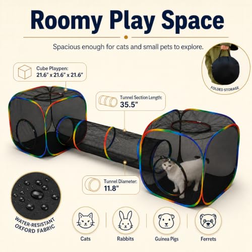 Outdoor Rainbow Cat Enclosures Playground (2 Cube + 2 Way Tunnel (no tent))
