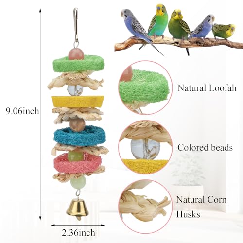 Pet Bird Parrot Swing Chewing Toy Natural Sepa Takraw with Happy Twist Colorful Bead Swing Bell (F)