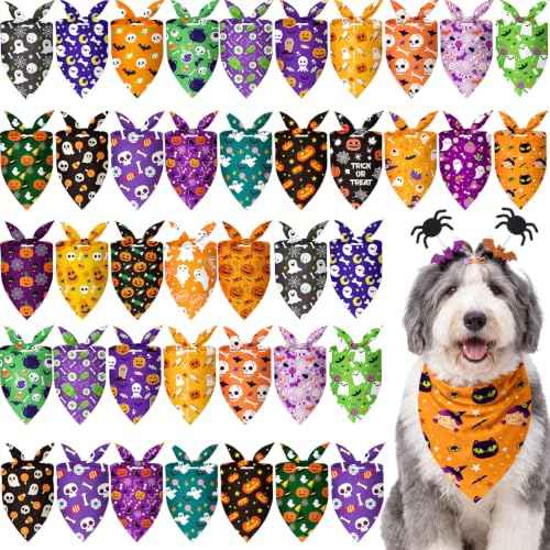 100 Pcs Halloween Dog Bandanas Bulk (31.5 x 21.7 x 21.7 Inch / Halloween)