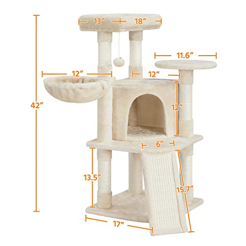42in Cat Tree Tower for Indoor Cats (Beige)