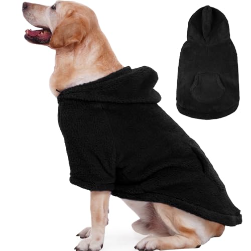 Fuzzy Dog Sweater with Adjustable Hood & Harness Hole (XXX-Large / Black)
