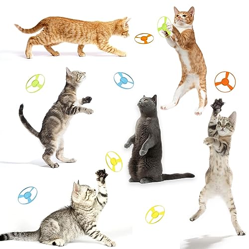 14 PCS Cat Fetch Toy with Colorful Flying Propellers Set