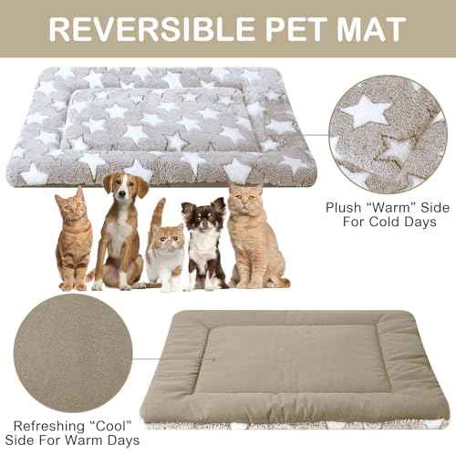 4 Pcs Dog Crate Pads Soft Warm (Rectangular 20 x 30 x 1.6 Inch / Star / Apricot)