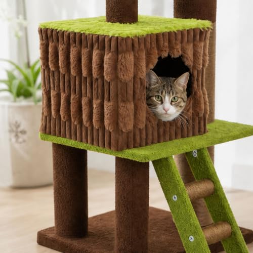 69" Heavy‑Duty Forest Cat Tree for Large Indoor Cats (Green / 69 inches)
