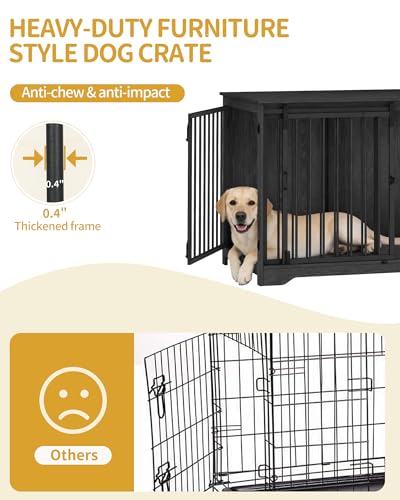 43.3" XL Dog Crate Furniture Indoor Dog Kennel with Barn Door (Black / 43.3"L x 27.5"W x 31.8"H)