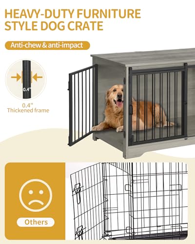39.3" L Dog Crate Furniture Indoor Dog Kennel with Barn Door (Greige / 39.3"L x 23.6"W x 26.8"H)