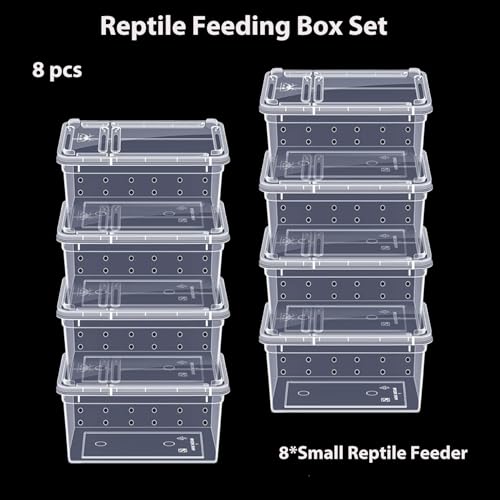 Reptile Feeding Box 8 PCS Snake Breeding Box Reptile Transport Container 7.48"x4.92"x2.95" Portable Habitat Plastic Cricket Keeper Cage for Lizard Spider Scorpion Gecko Tortoise Treefrog