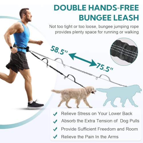 Hands Free Dog Leash for Two Dogs Walking (Grey-Green / Large)