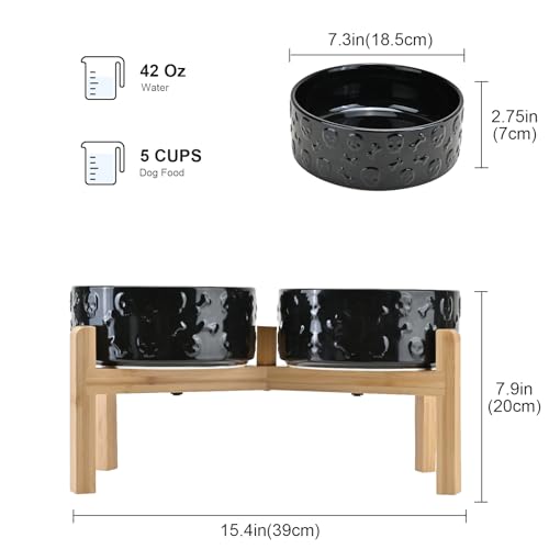 Elevated Dog Bowls Ceramic (7.3 in - 5.3 cups / Black- Skull)