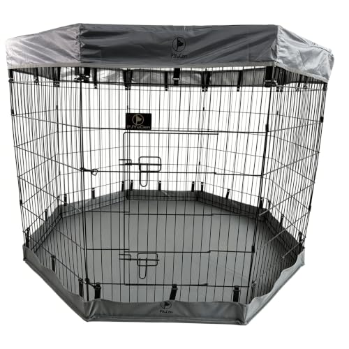 Puppy Playpen with Top Cover & Bottom Pad (Gray / Large Pen: 42-Inch High)