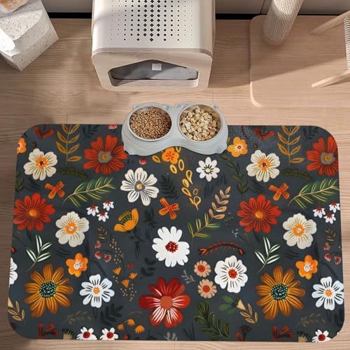 Flower Berries Dog Food Mat Waterproof Pet Cat Placemat (Flower Berries / 30x45cm)