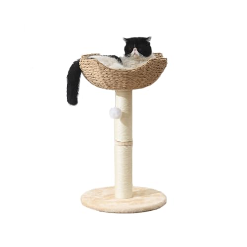 Small Cat Tree Tower with Large 17.7" Rattan Wicker Basket (1~basket)