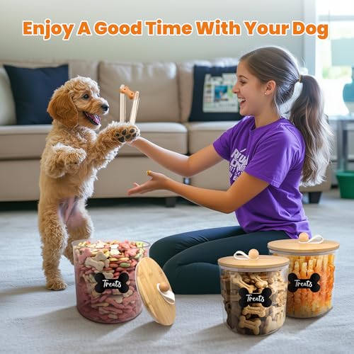 3 Pack Airtight Dog Treat Containers Bamboo Lids (Wood - 3 Pack)