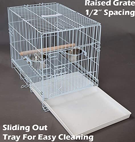 Durable Easy Portable Metal Travel or Veterinary Collapsable Parrot Bird Carrier Bite (White)