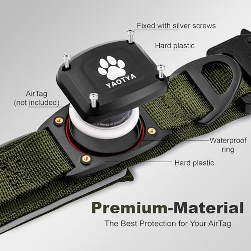 Tactical Dog Collar with IPX8 Waterproof AirTag Holder (ArmyGreen / L(16.5"-20.5"))