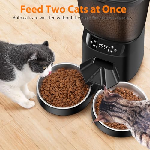 Automatic Cat Feeders for Two Cats (Black / Manual)