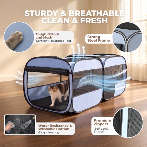 2-in-1 Dog Playpen, 58''Pop Up Cat Puppy Pet Playpen Indoor/Outdoor Cats Enclosed, Cat Dog Tent Crate Cage Kennel, Portable Playpen for Kitten, Small Animals Play Pen(No Divider, Unified Space) (Grey / M, 58.3"L x 30"W x 24.1"H)