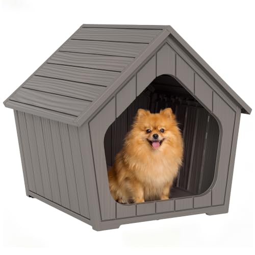 Indoor Outdoor Small Dog House Weatherproof for Small Dogs Sturdy Pet House for Indoor Living Room & Outdoor Patio (Light Grey / 23.43" L × 22.44" W × 22.24" H)