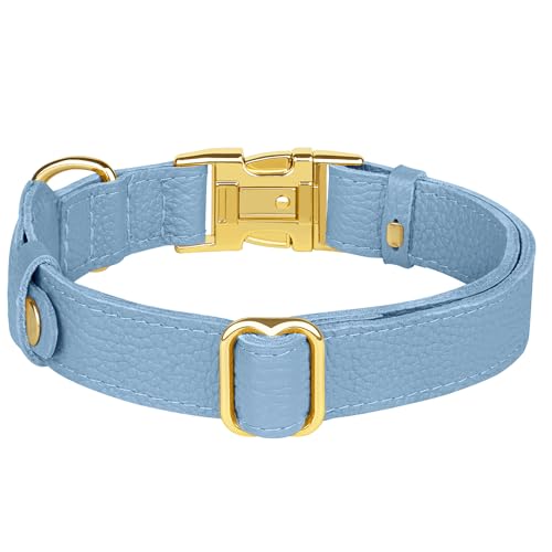 Leather Airtag Dog Collar (Cornflower / XL, 20"-25" Neck Fit)
