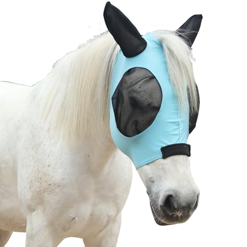 Elastic Fly Mask for Horse with Ear (Pacific Blue / Full (Large))
