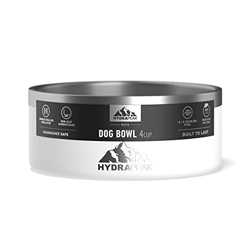 Dog Bowl, Non-Slip Stainless Steel Water and Food Dish, 4 Cup (White) (White / 4 Cup)