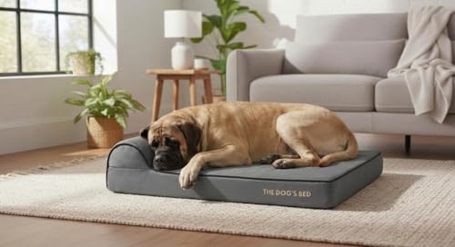 The Dog’s Bed Orthopedic Memory Foam Dog Bed with Headrest XXL 4 (Grey with Black Trim / XXL (54"L x 36"W x 4"Th))