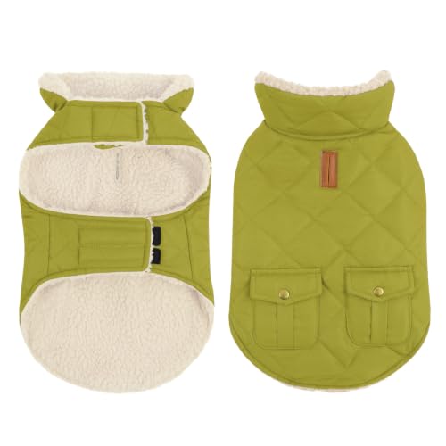 Waterproof Puffer Dog Coat Small Warm Plush Lining Winter Jacket (Small / Olive Green)