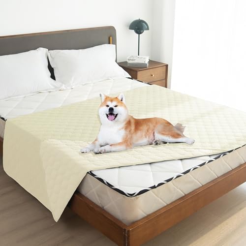 Waterproof Pet Blanket for Bed (68x82 Inch (Pack of 1) / Dark Cream/Light Cream)