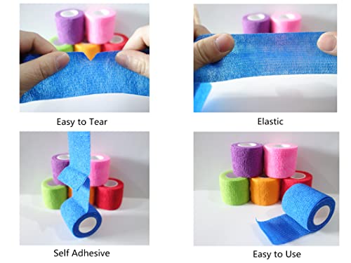 6 Pack 2" x 5 Yards Self Adhesive Bandage Wrap Breathable Cohesive Vet Wrap for Pets (2 Inch (Pack of 6) / Mixed Colors)