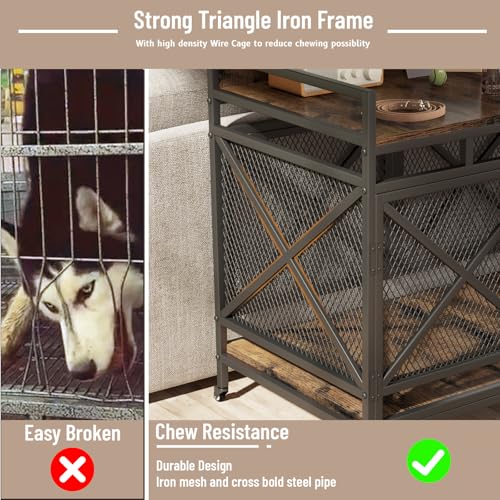 48" Dog Crate with Wheels (Brown / 36.0"L x 27.5"W x 47.2"H)