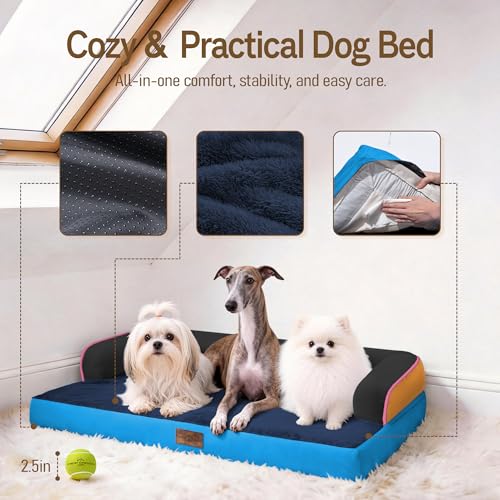 Orthopedic XL Dog Bed for Large and Extra Large Dogs (Blue Ember / 42"L x 30"W x 7.5"Th)