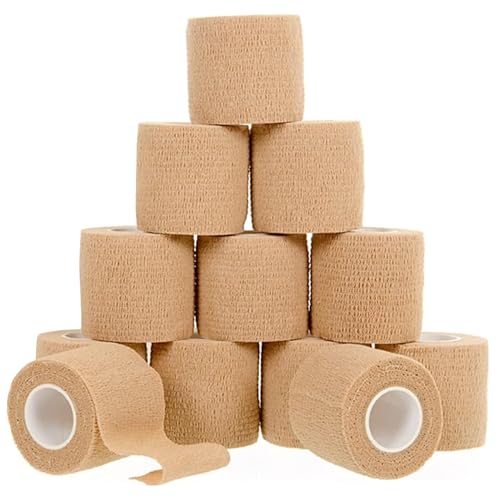 12 Pack Self Adhesive Bandage Wrap (2 Inch x 5 yard- Pack of 12 / Brown)