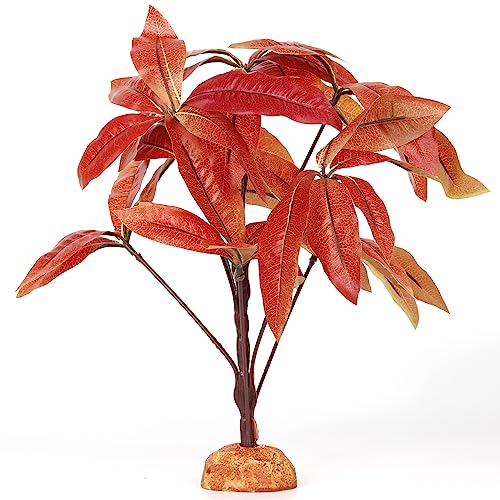 Fake Red Money Tree Reptile Terrarium Decor (N-fake Red Money Tree Plant)