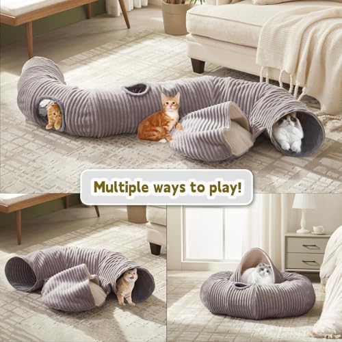 Large Cat Tunnel Bed for Indoor Cats (Grey / 37.5"L x 37.5"W x 10"H)
