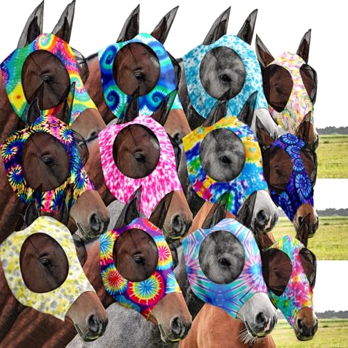 12 Pieces Horse Fly Mask Bulk (Tie Dye Patterns / Large)