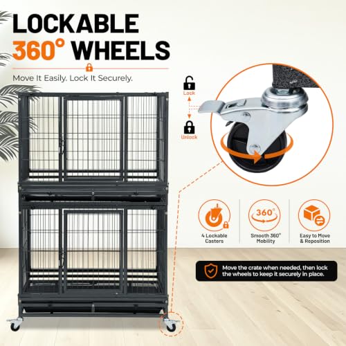 31" Two Tier Stackable Heavy Duty Dog Crate Cage Kennel Indoor (31.0"L x 20.0"W x 46.0"H)