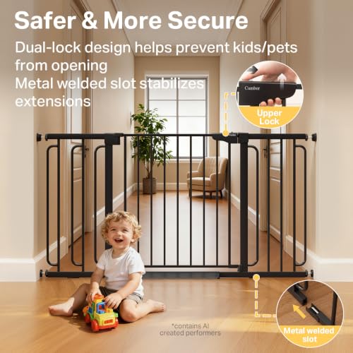 36.6 59" Extra Wide Baby Gate for Stairs (Black / 36.6-59"W x 30.5"H)