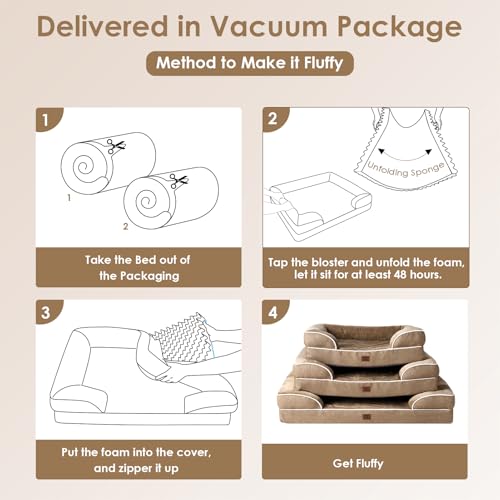 Orthopedic Dog Bed Medium Size Dog (Camel / 30.0"l X 20.0"w X 6.5"th)