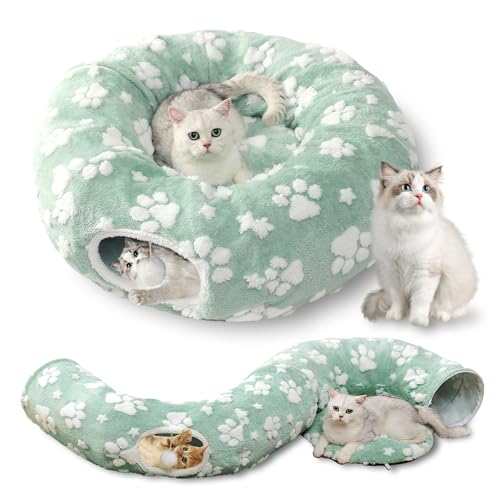 Cute Round Cat Tunnel for Indoor Cats (Green Paw / Round)