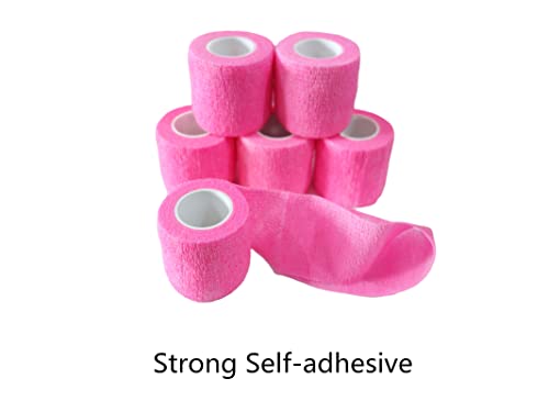 6 Pack 2" x 5 Yards Self Adhesive Bandage Wrap Breathable Cohesive Vet Wrap for Pets (2 Inch / Pink)
