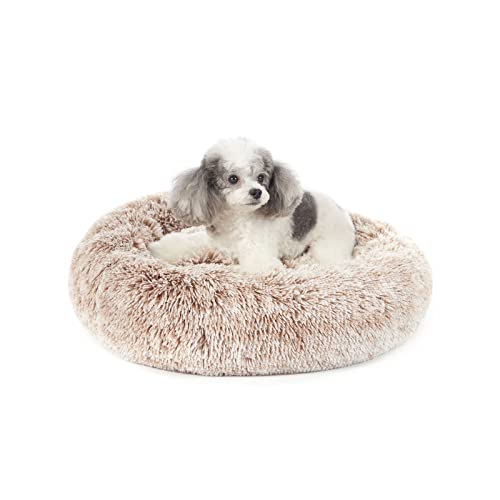 Calming Fluffy Donut Dog Bed for Small Dogs (23.0"L x 23.0"W x 7.0"Th / Brown)