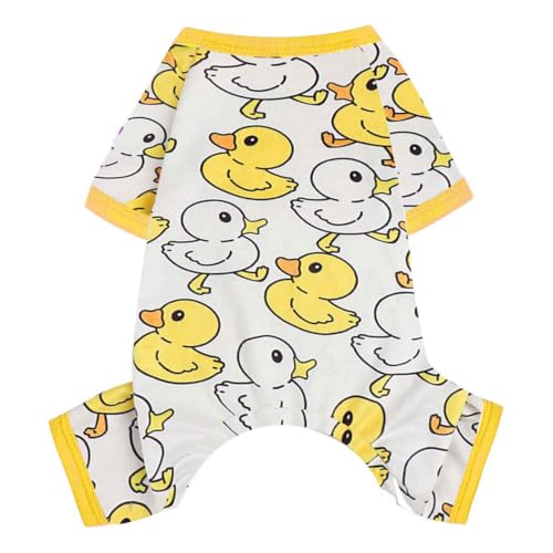 Dog Pajamas Small Sized Dogs Stretchable Summer Dog Clothes Pjs 4 Legs Girl Boy Cute Soft Puppy Outfits Doggie Cat Jammies Jumpsuit Sleeper for Pet (Yellow Duck / Small (Chest 13in ))
